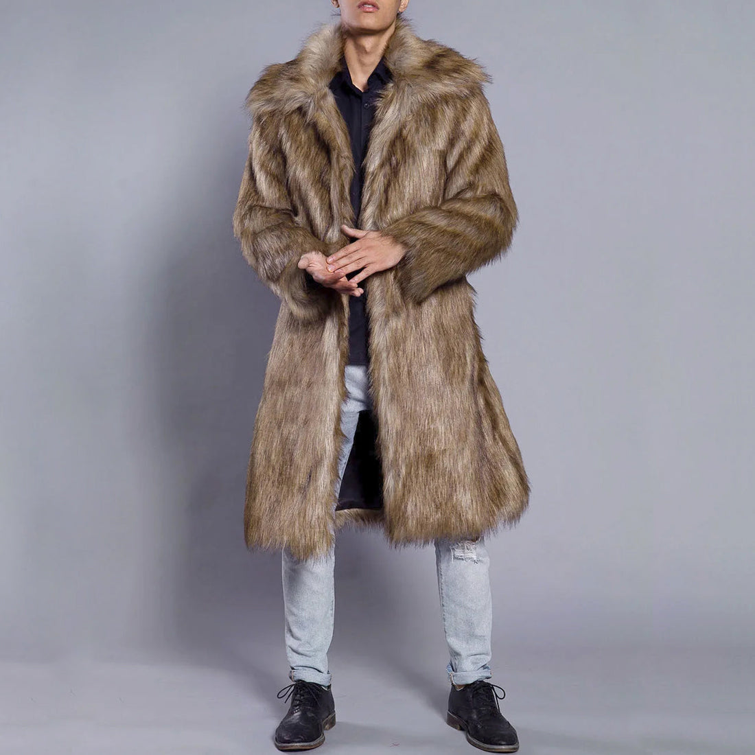 Oversized Voluminous Collar Faux Fur Coat