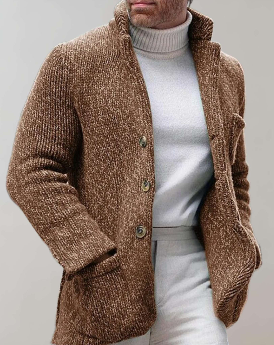 Standing Collar Chunky Knit Wool Cardigan