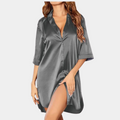 Women's Nightshirt - Satin - Loose Fit - 3/4 Sleeves - Button Closure