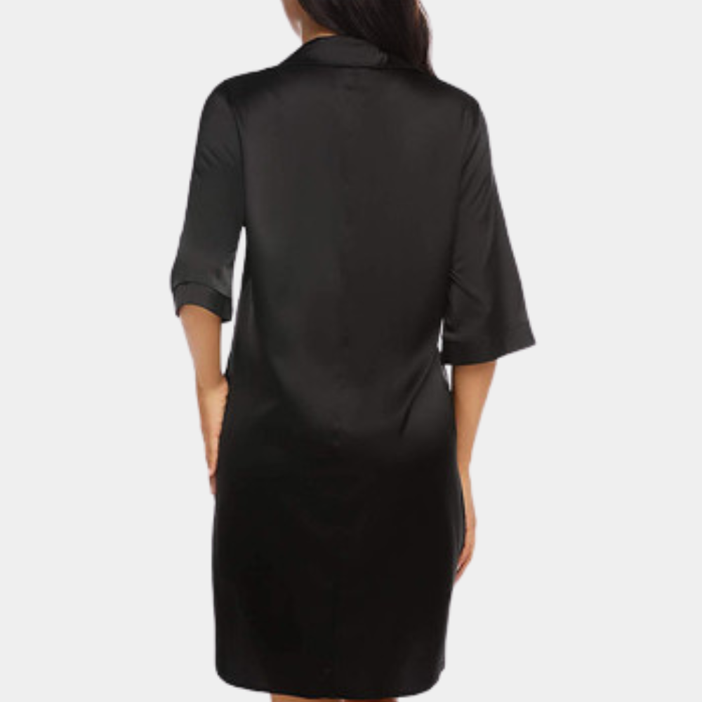 Women's Nightshirt - Satin - Loose Fit - 3/4 Sleeves - Button Closure