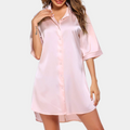 Women's Nightshirt - Satin - Loose Fit - 3/4 Sleeves - Button Closure