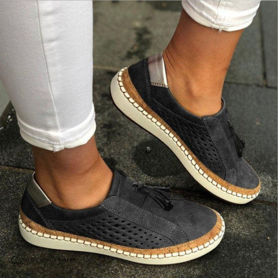 Claire Suede Orthopedic Slip-On Loafers | Perforated Tassel Accent Loafers