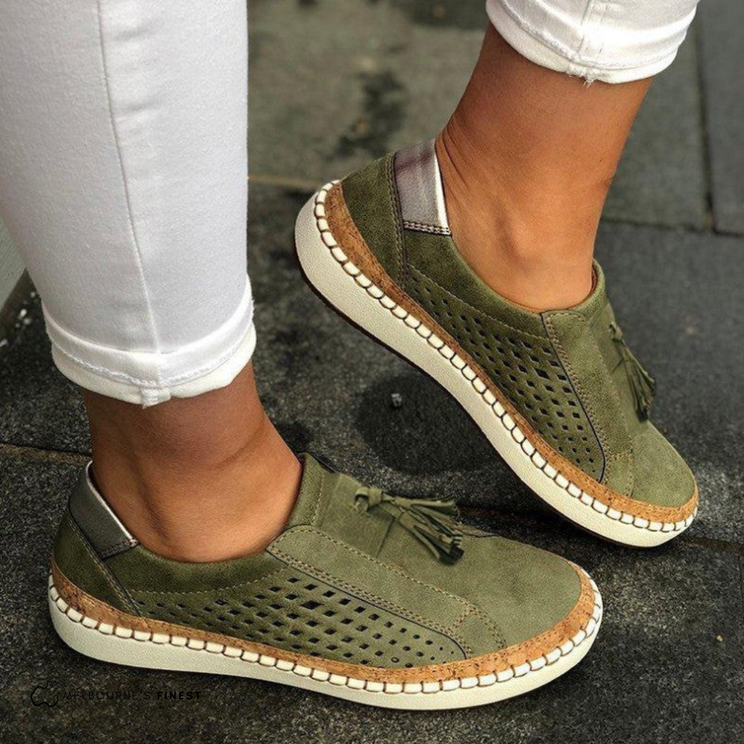 Claire Suede Orthopedic Slip-On Loafers | Perforated Tassel Accent Loafers