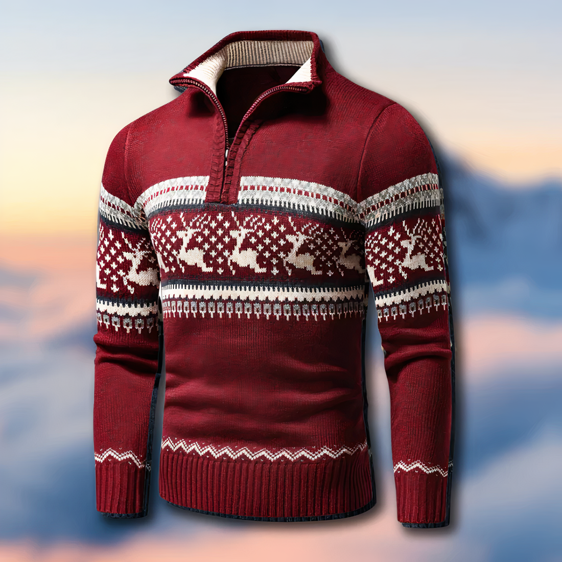 Knit Blend Half-Zip Nordic Sweater