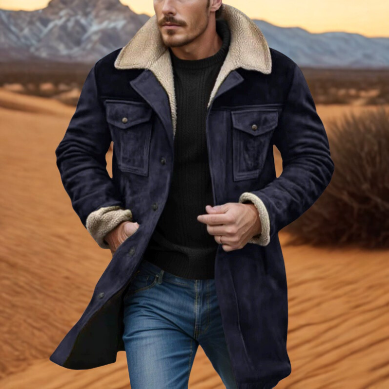 Shearling Collar Suede-Like Relaxed Trench Coat
