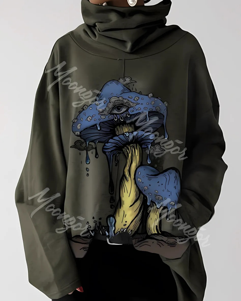 Draped High Neck Graphic Sweatshirt