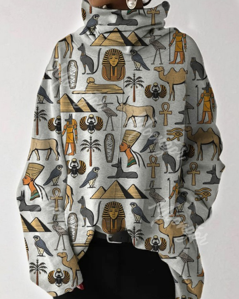 Draped High Neck Graphic Sweatshirt