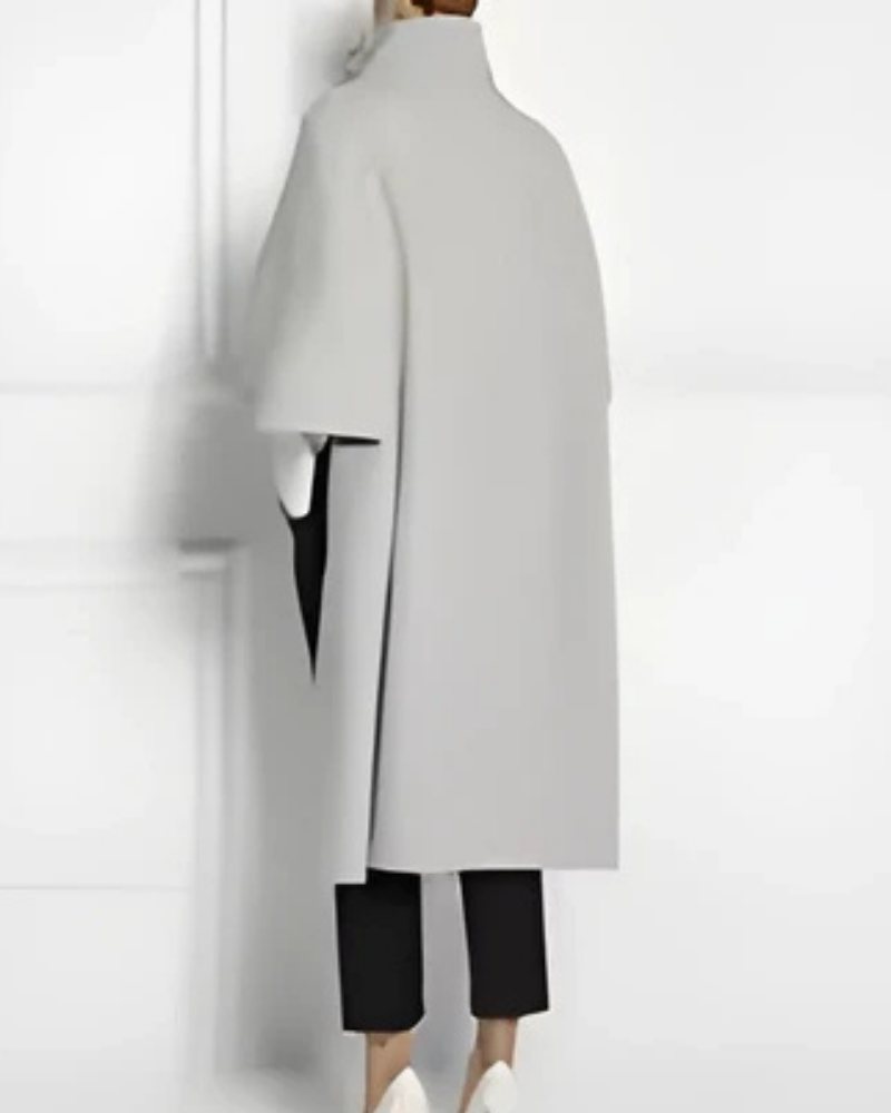 Wool Blend High Stand Collar Cape Coat