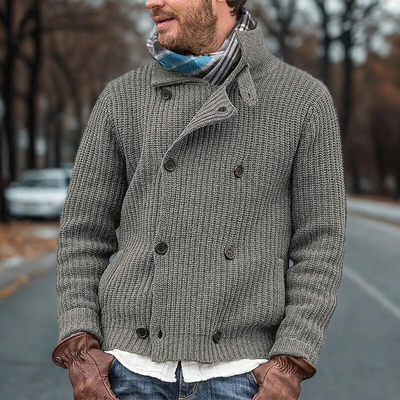 Relaxed Fit Double-Breasted Wool Blend Knitted Jacket