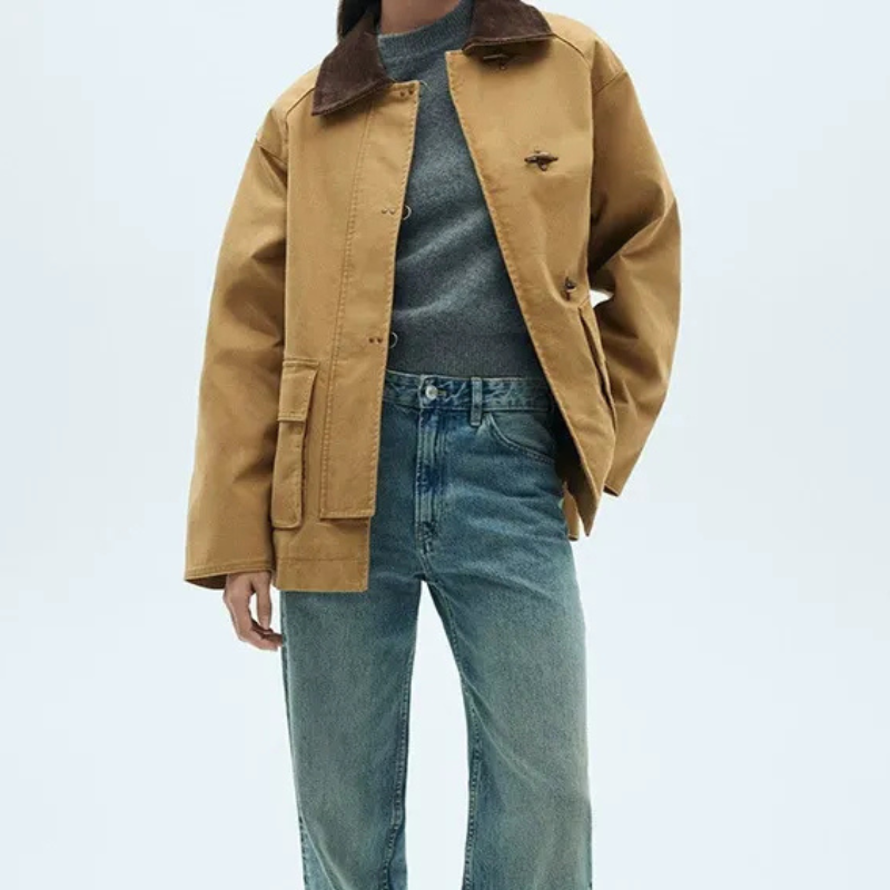 Cotton Blend Relaxed Mid Length Jacket