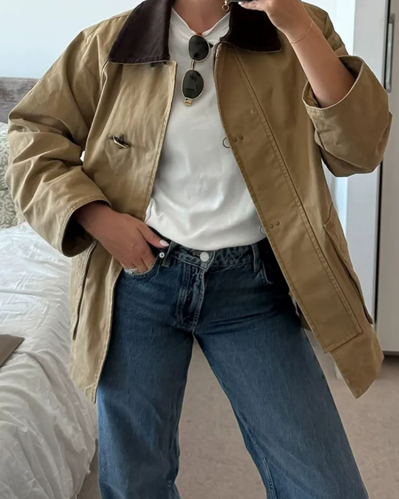 Cotton Blend Relaxed Mid Length Jacket