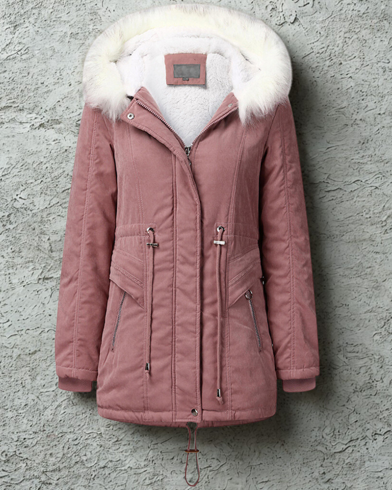 Water-Resistant Fitted Faux Fur Hood Coat