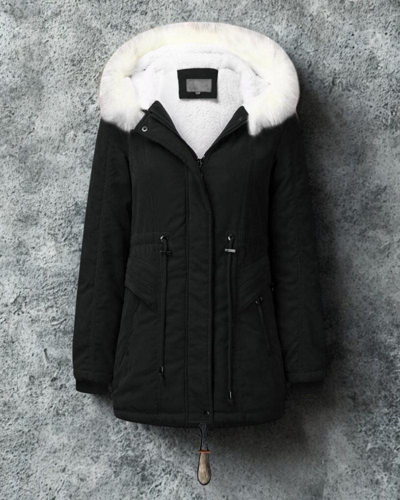 Water-Resistant Fitted Faux Fur Hood Coat