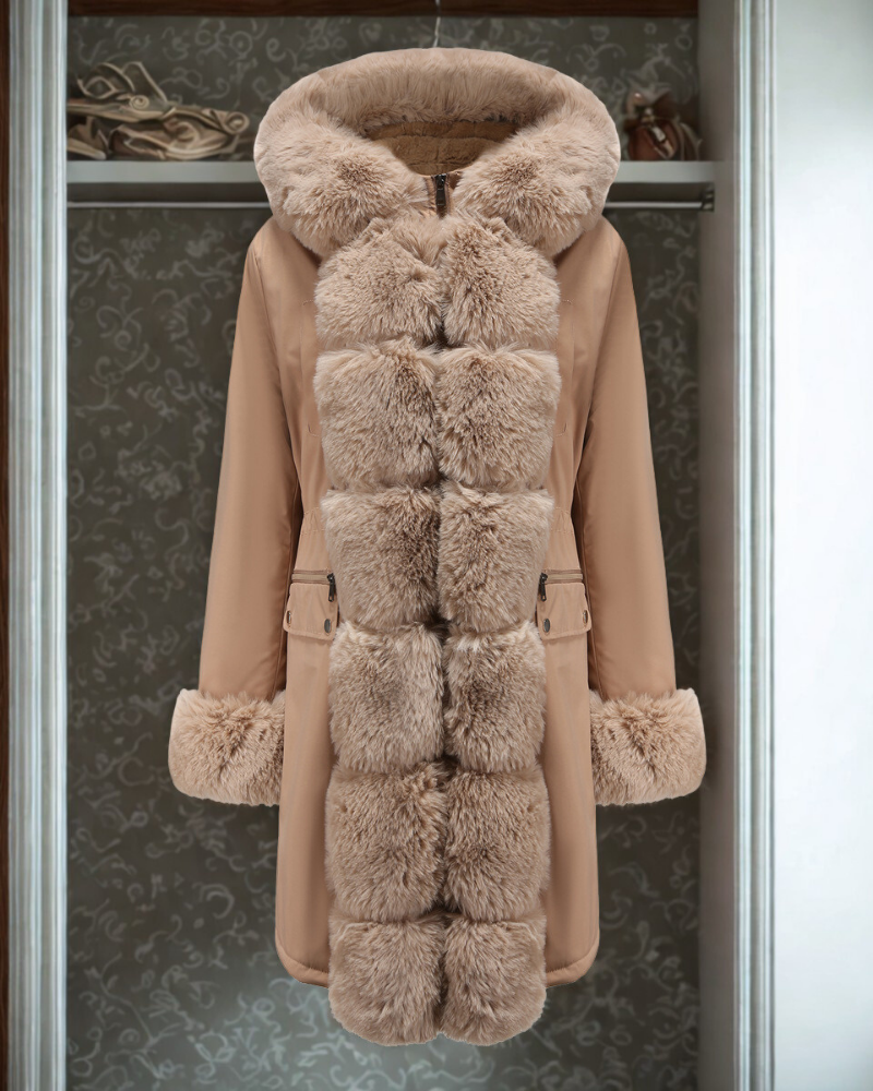Faux Fur Trim Full Length Long Coat