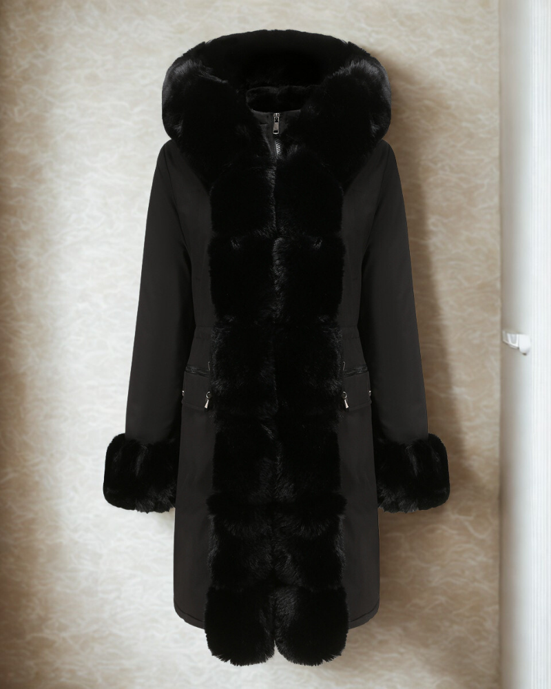 Faux Fur Trim Full Length Long Coat