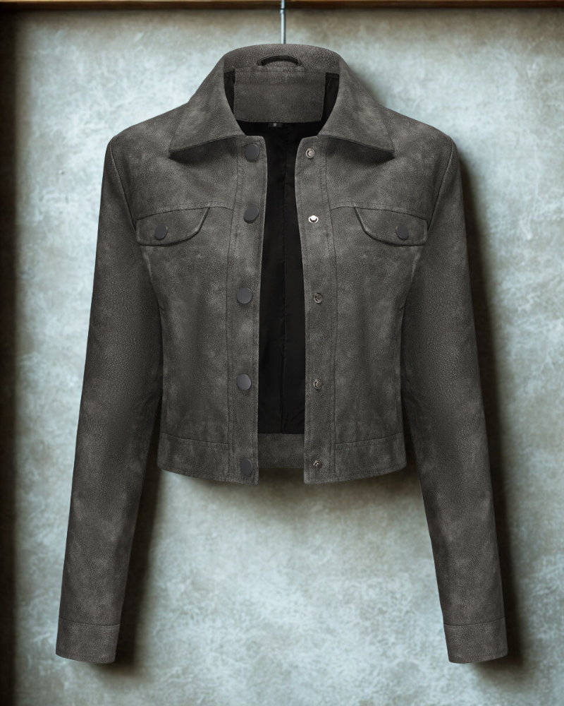 Structured Woven Texture Cropped Jacket