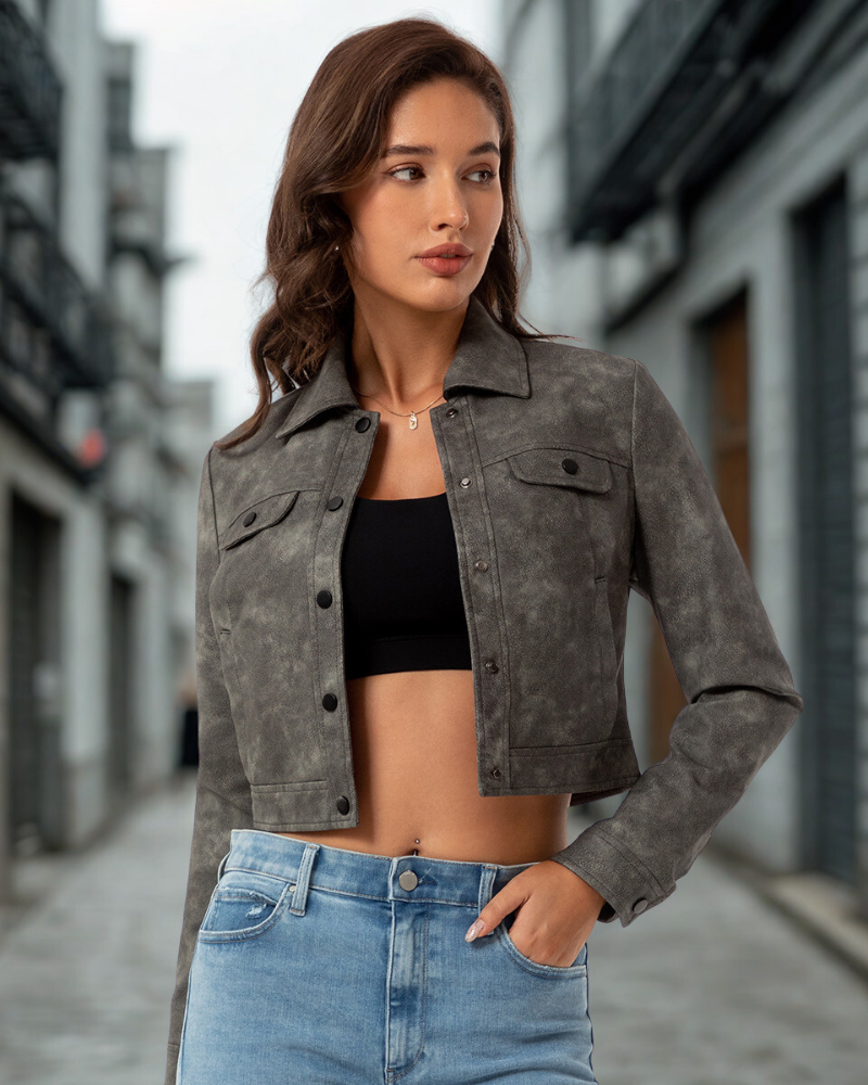 Structured Woven Texture Cropped Jacket