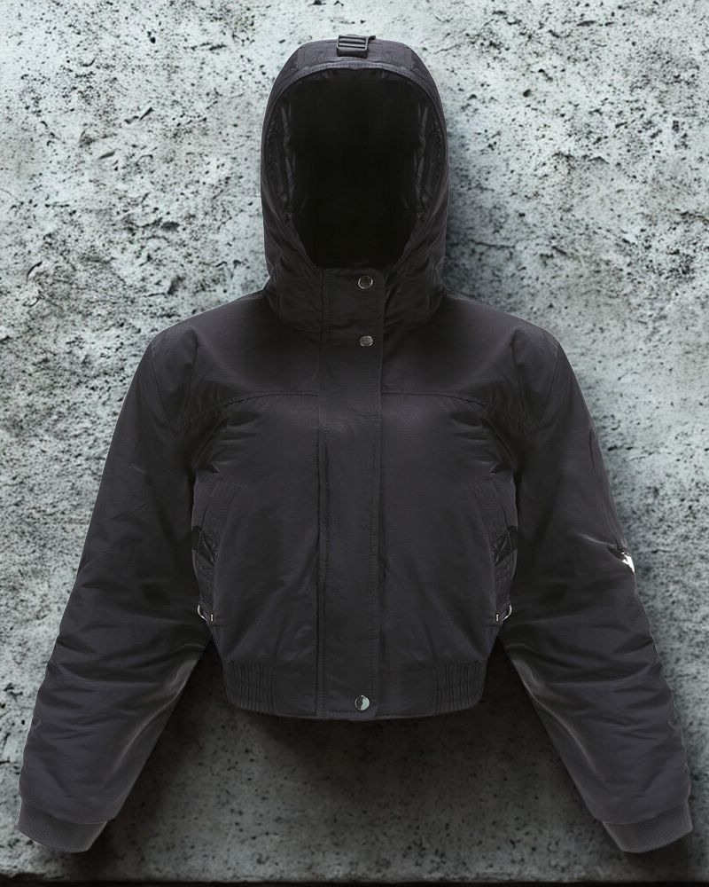Cropped Hooded Sleeve Pocket Padded Coat