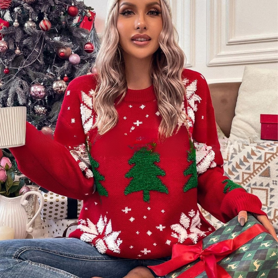 Snowflake Tree Knit Loose Fit Sweatshirt