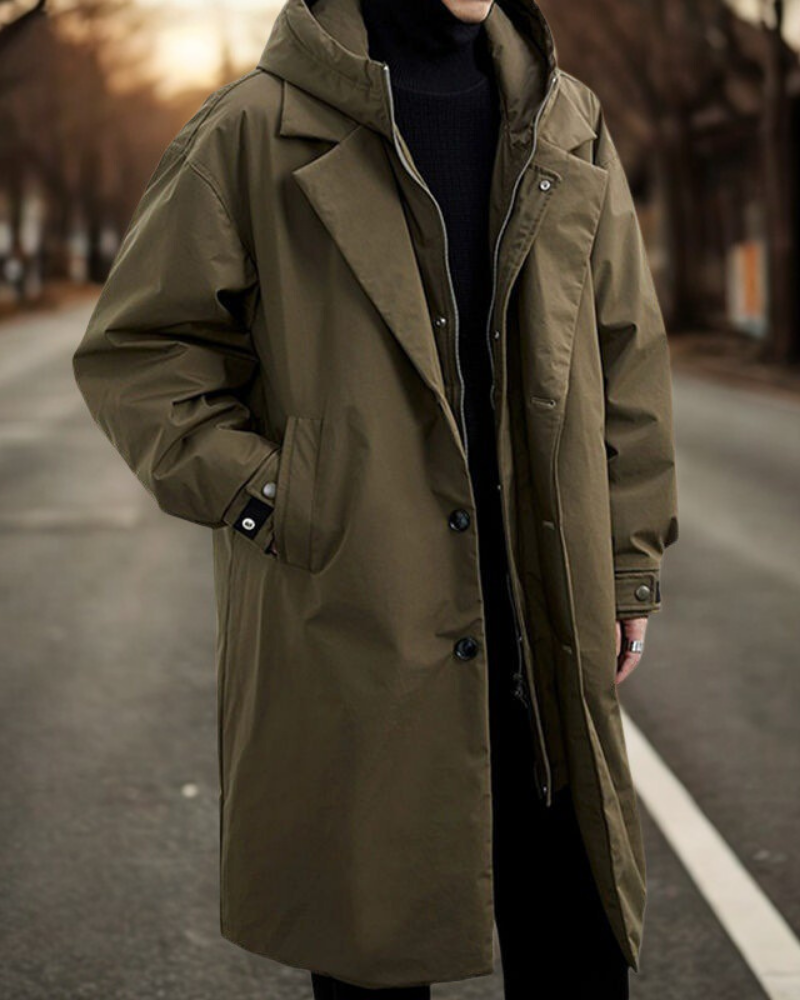 Synthetic Blend Oversized Relaxed Hooded Coat