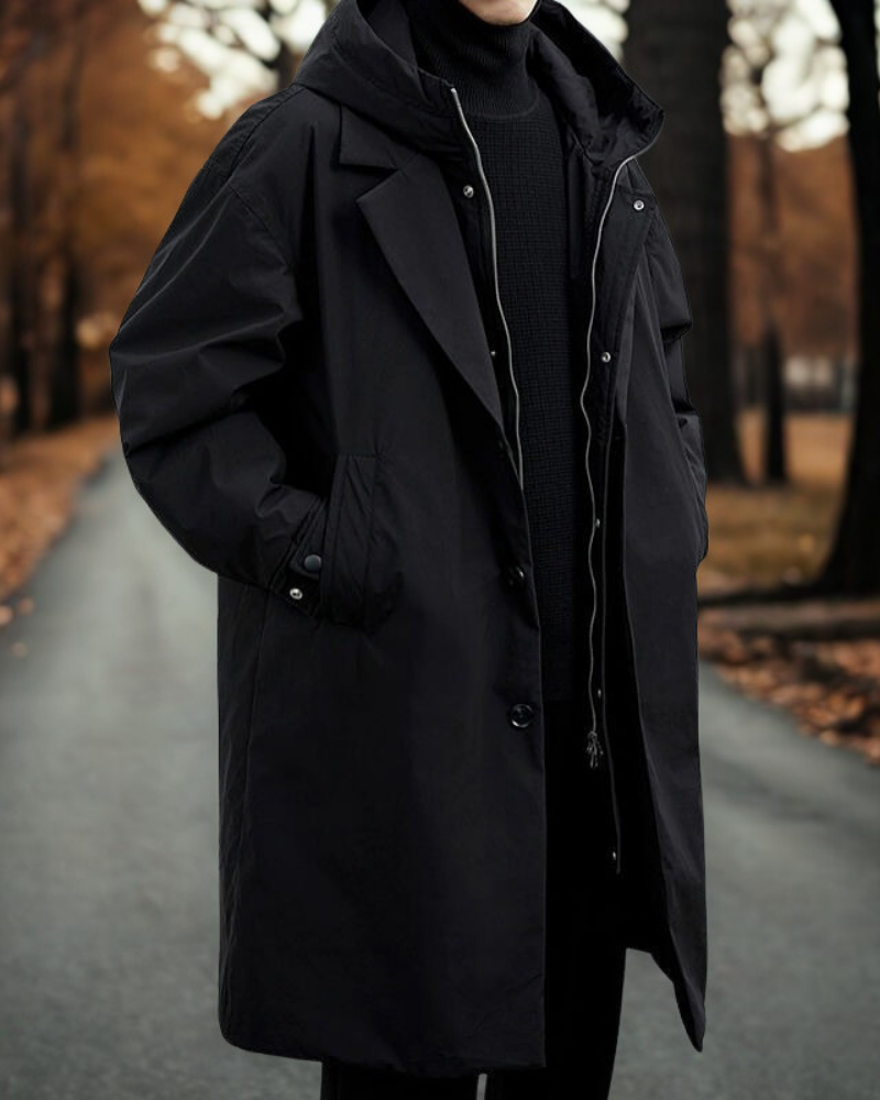 Synthetic Blend Oversized Relaxed Hooded Coat