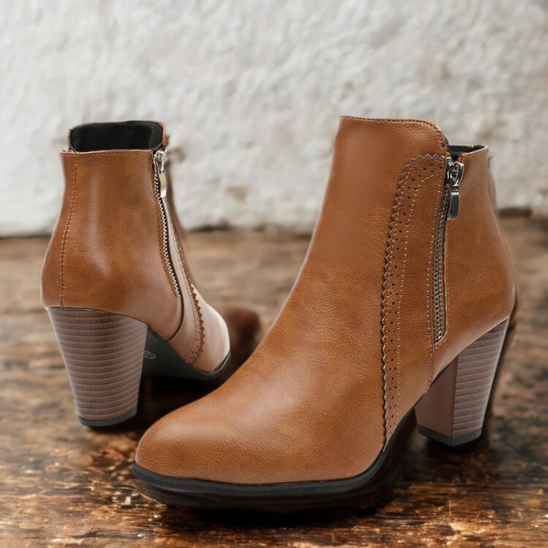 Faux Leather Almond Toe Zipper Ankle Boots