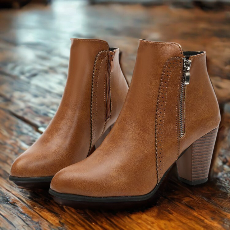 Faux Leather Almond Toe Zipper Ankle Boots