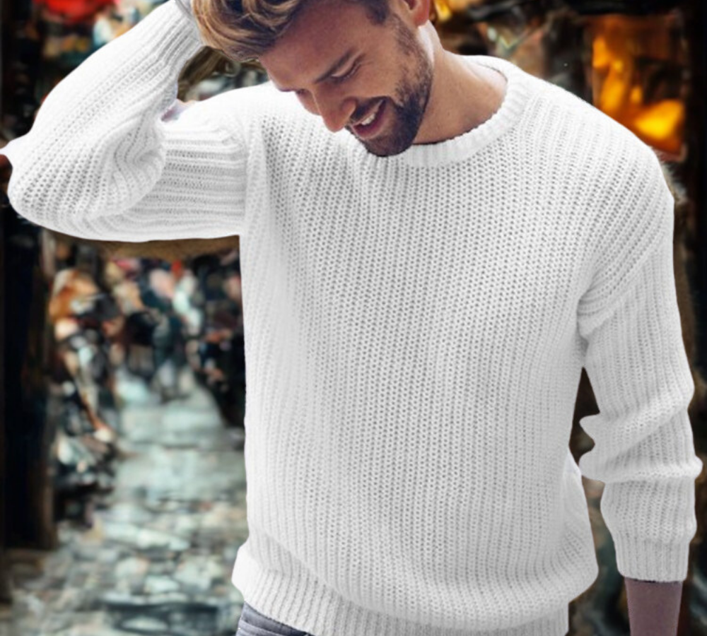 Cotton Blend Relaxed Fit Ribbed Sweater