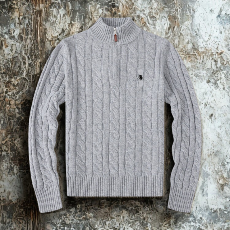 Cotton Blend Cable Knit Quarter-Zip Sweater