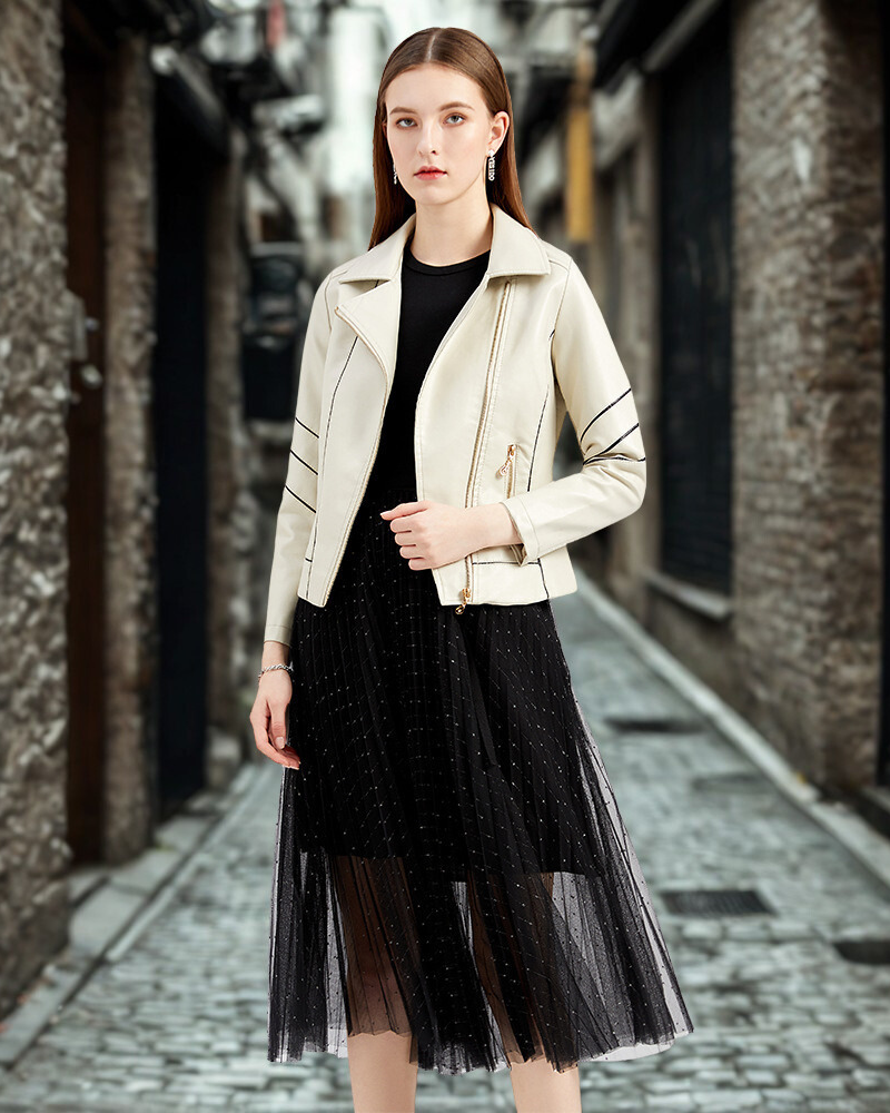 Asymmetrical Zip Quilted Sleeve Motorcycle Jacket