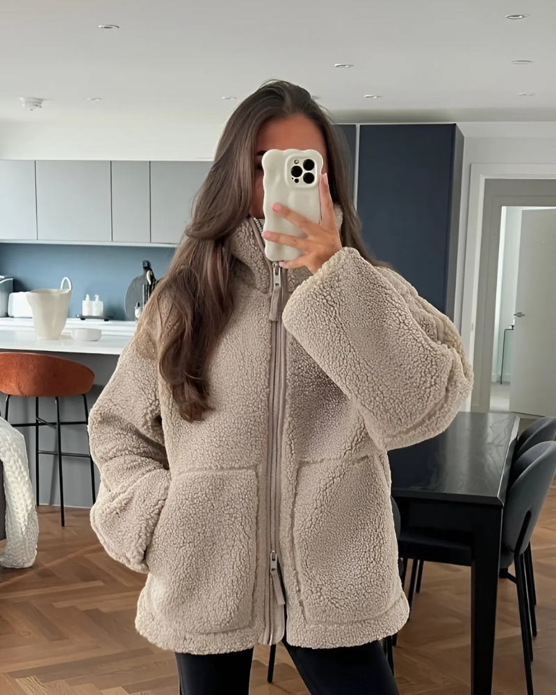 Plush Fleece Oversized Turtleneck Jacket