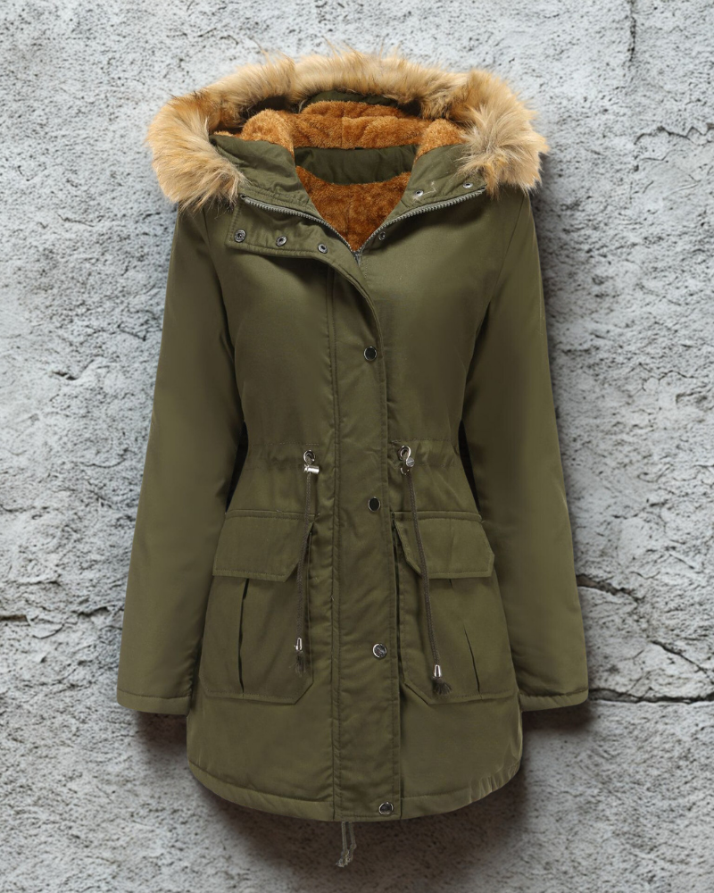 Fleece Lined Faux Fur Hood Parka Jacket