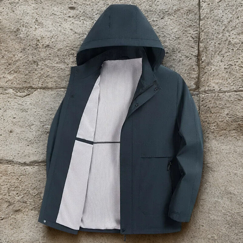 Weather-Resistant Zip and Snap Hooded Jacket