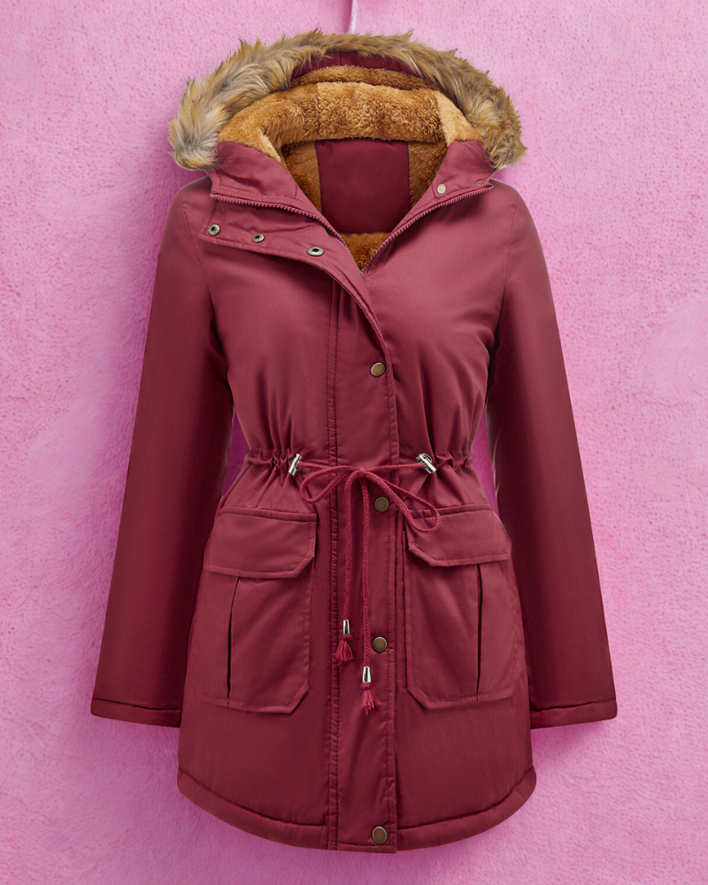 Fleece Lined Faux Fur Hood Parka Jacket