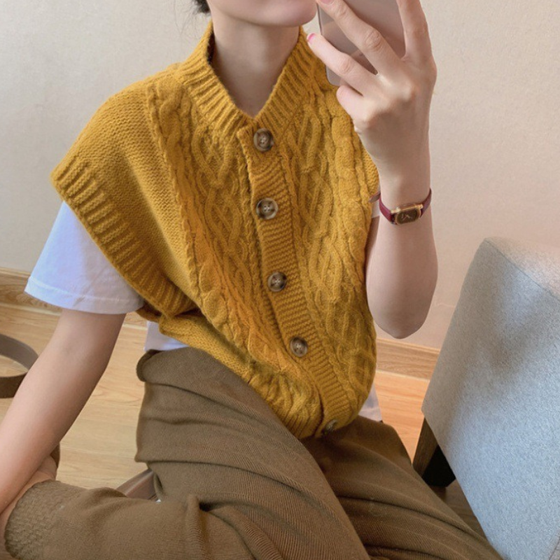 Cable Knit V-Neck Button Front Sweater Vest