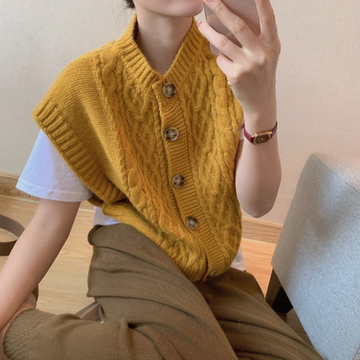 Cable Knit V-Neck Button Front Sweater Vest