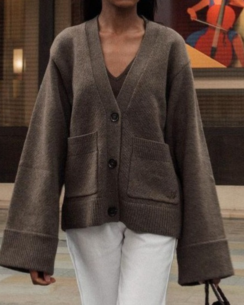 Oversized Knitted Ribbed Trim Cardigan