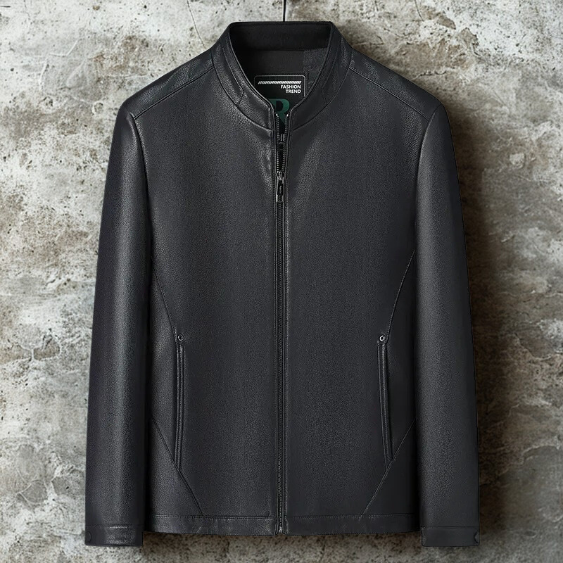 Stand-Up Collar Slim Fit Faux Leather Jacket