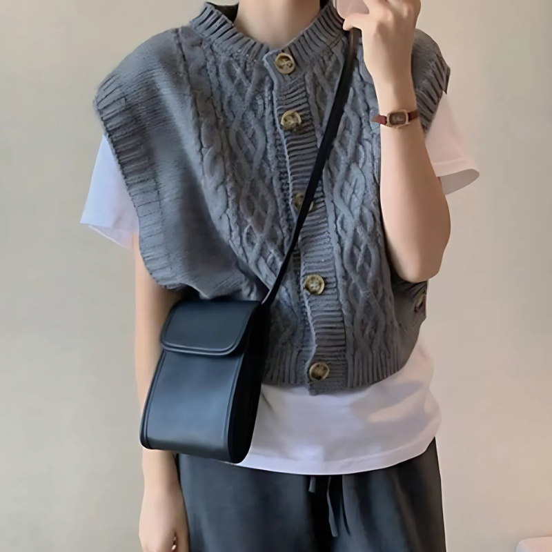 Cable Knit V-Neck Button Front Sweater Vest