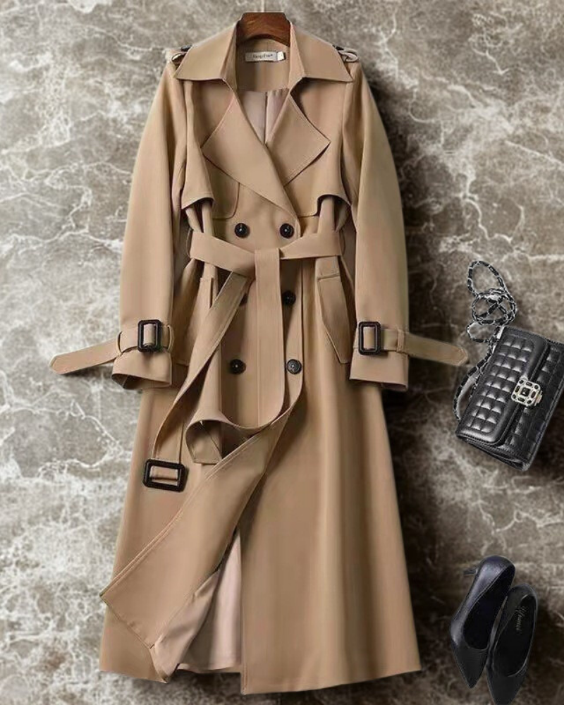 Woven Blend Adjustable Cuffs Double-Breasted Trench Coat
