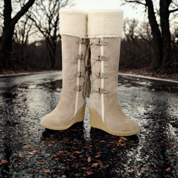 Wedge Heel Faux Fur Cuff Mid-Calf Boots