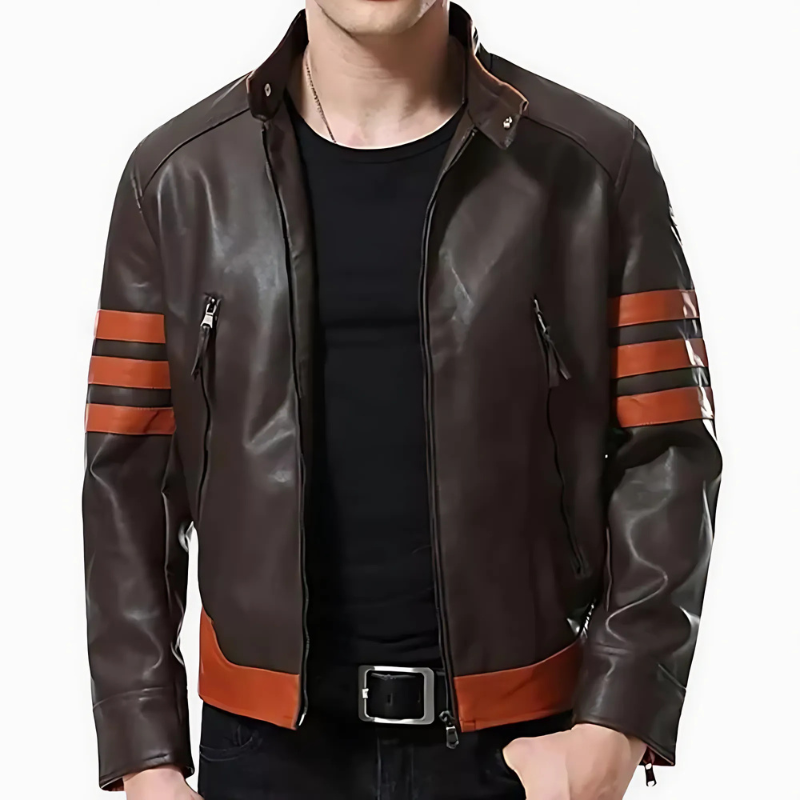 Slim Fit Stand-Up Collar Leather Jacket