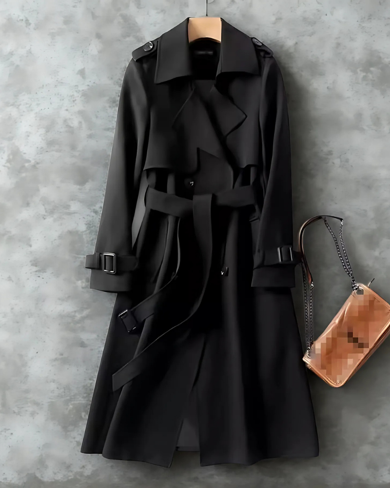 Woven Blend Adjustable Cuffs Double-Breasted Trench Coat
