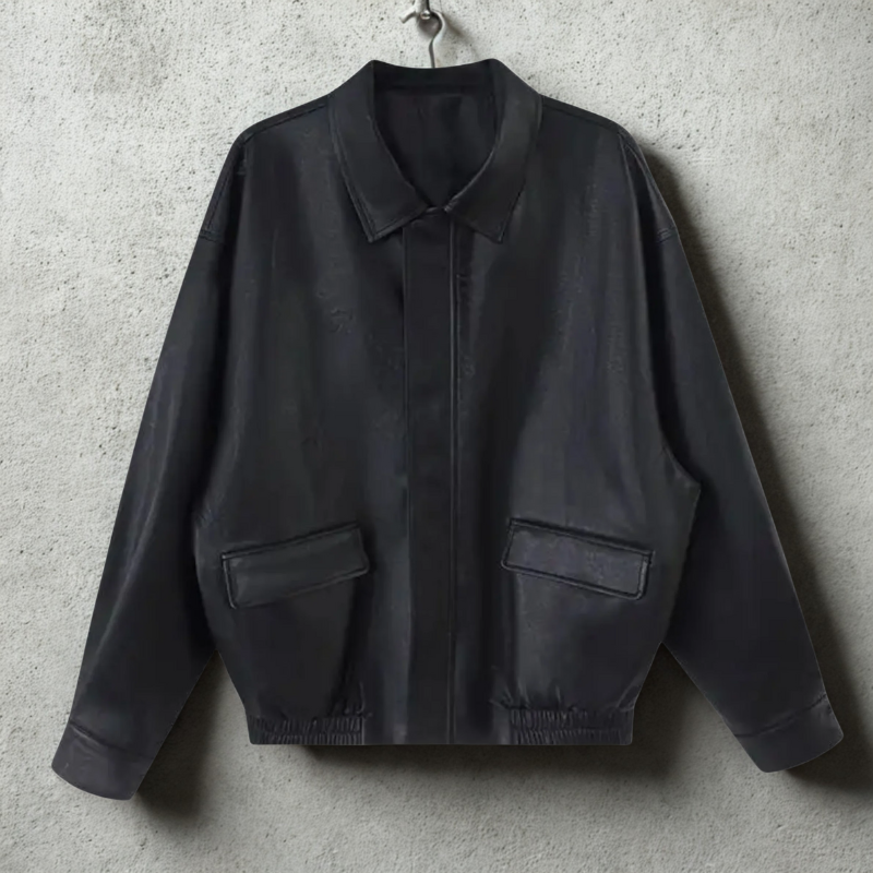 Faux Leather Oversized Pointed Collar Jacket