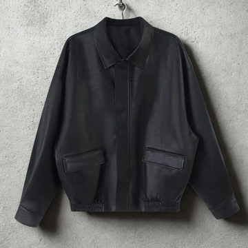 Faux Leather Oversized Pointed Collar Jacket