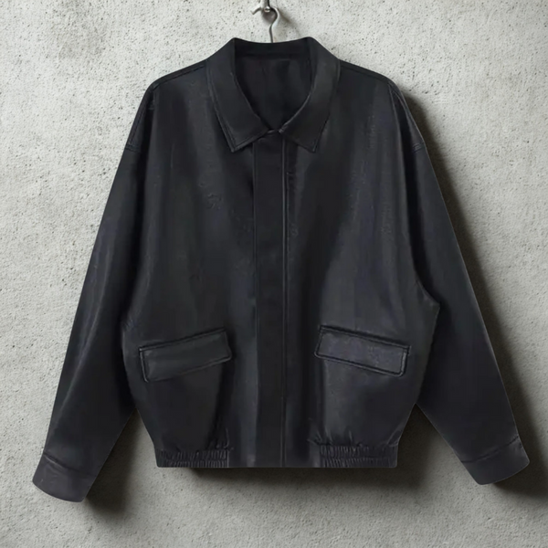 Women’s Jacket - Faux Leather - Oversized Fit - Pointed Collar - Ribbed Hem