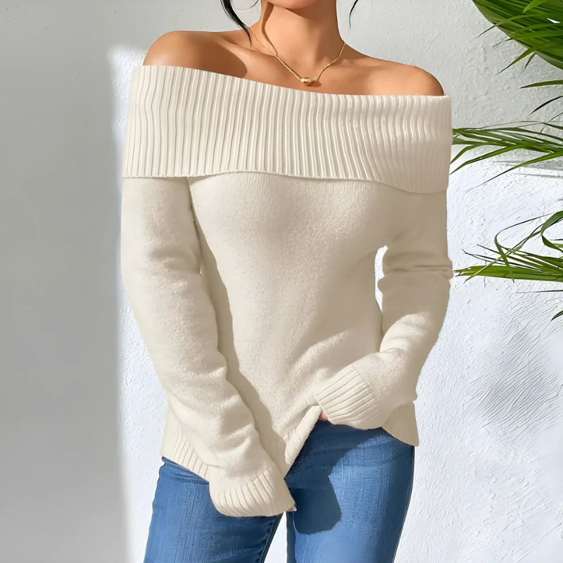 Soft Knit Off-Shoulder Slim Sweatshirt