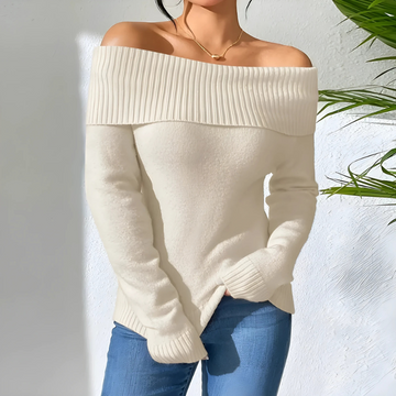 Soft Knit Off-Shoulder Slim Sweatshirt