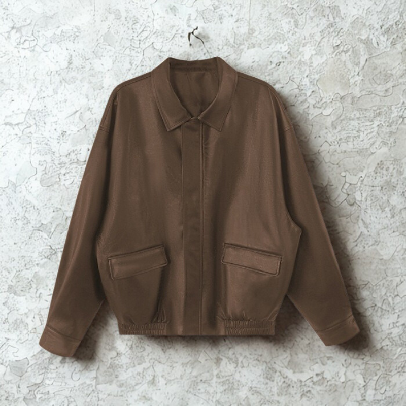 Faux Leather Oversized Pointed Collar Jacket