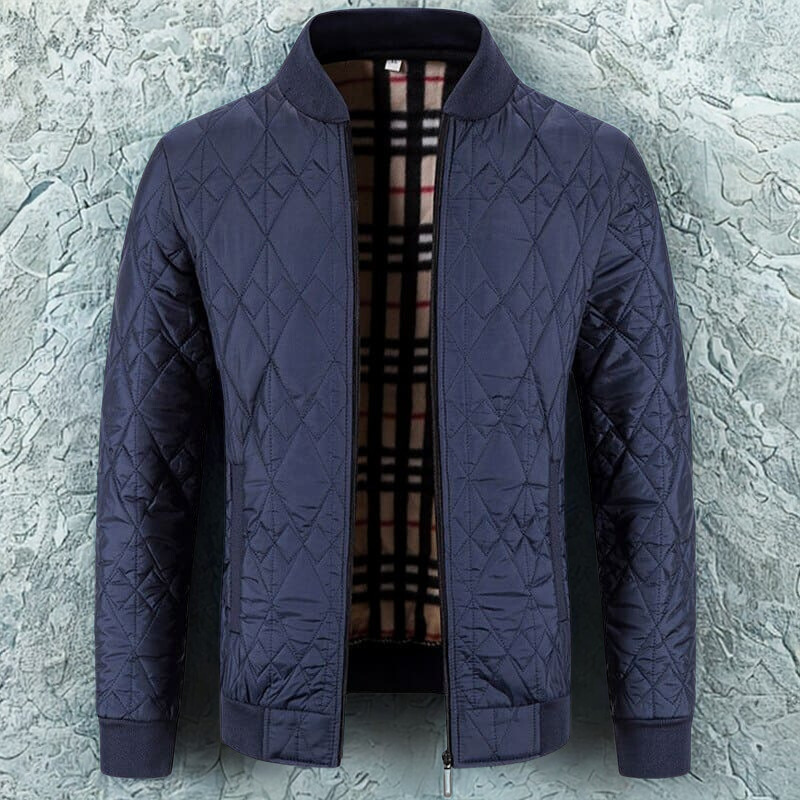 Diamond Quilted Ribbed Collar Jacket